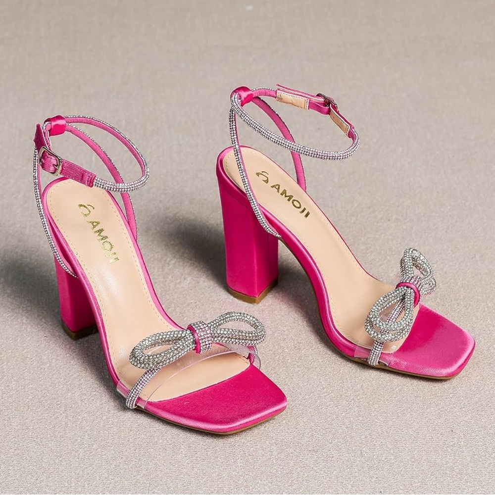 Moi Pink High Heel Sandals with Bow Detail